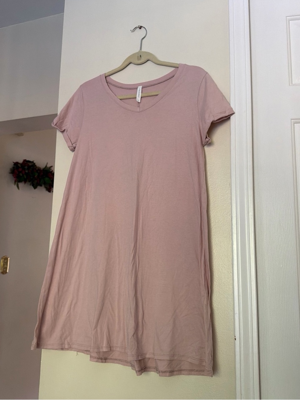 Mia & Tess V-Neck T-shirt Dress - Dusty Pink